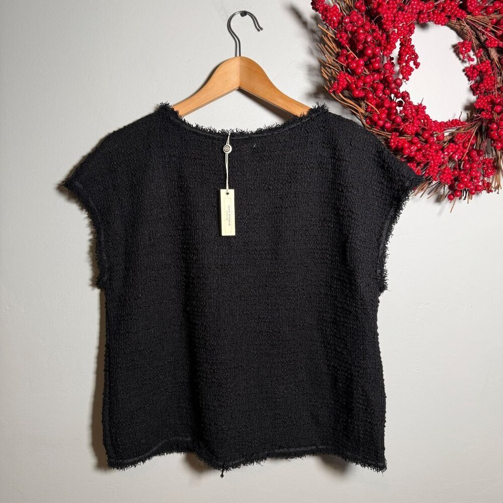 Dark Mori Avant Garde Minimalism Frayed Boucle Womens Knit TOP LARGE Black